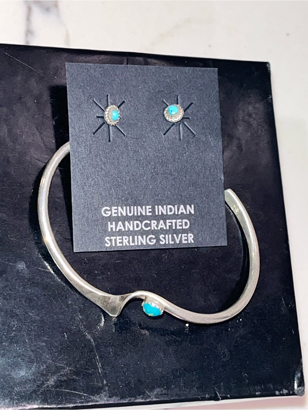 Turquoise Stone Bracelet & Stud Earrings Set